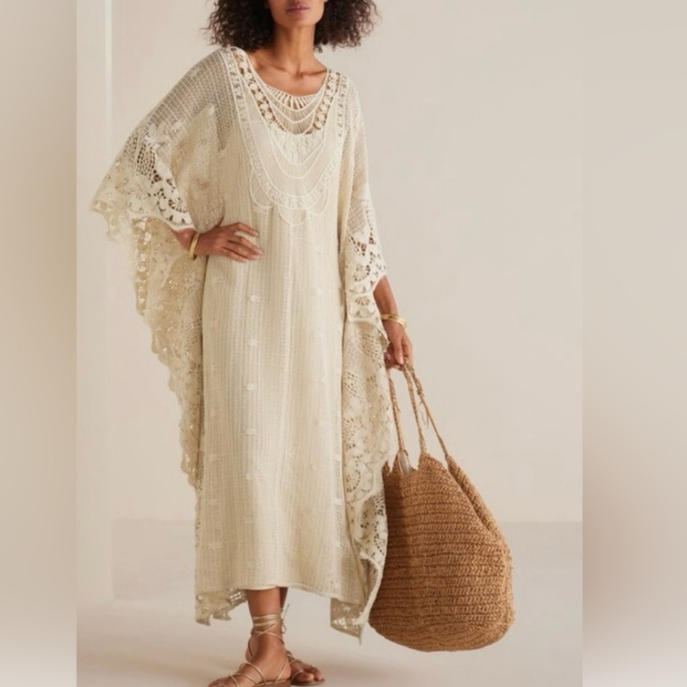 Soft Surroundings Crochet Cream Embellished Sleeveless Maxi